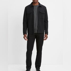 Double-Knit Pique Shirt Jacket in Black/Medium Heather Grey